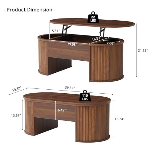 QHITTY Fluted Coffee Table with Lifting Top